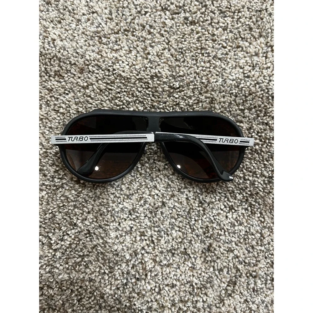 Turbo Vintage Aviator Sunglasses Matte Black Amber Lens UV Blue Light Block NEW